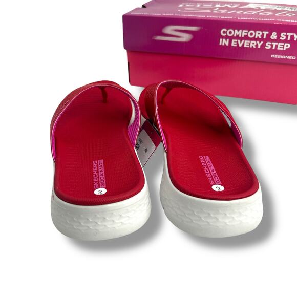 NEW Skechers Go Walk Flex Sandal Size 9 Eve 141457 Red Toe Post Flip Flops - Picture 11 of 13